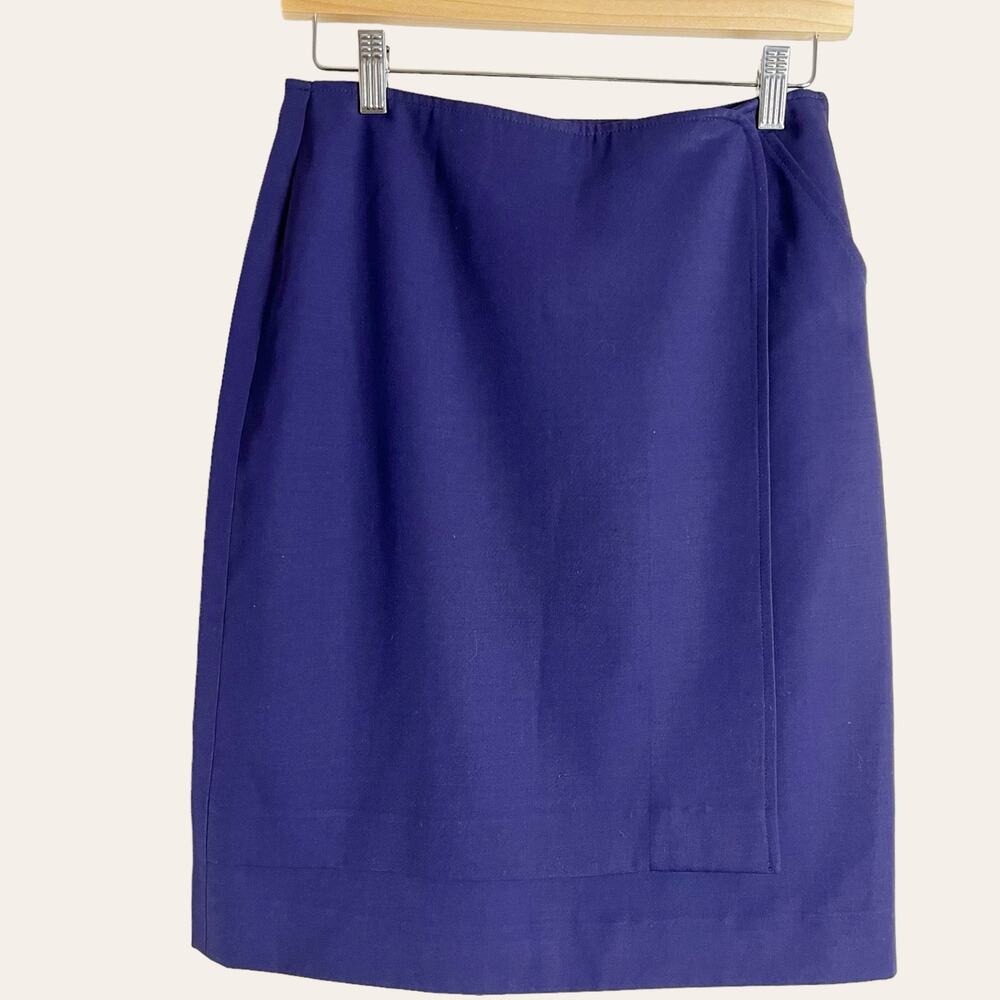 Giorgio Armani Solid Navy Purple Blue Straight Pencil Wrap Skirt Size 6